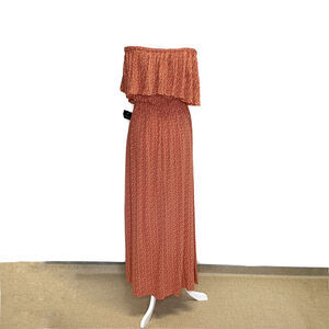 Crtv Scty Women Ditsy Ribbed Off Shoulder floral maxi dress sz l Short Sleeve